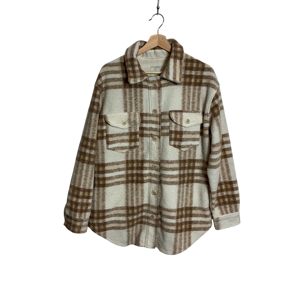 Joie Large Plaid Heavyweight Button Front Shacket Pockets Cozy Comfort